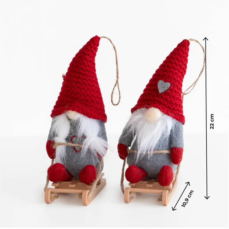 Set 4 Gnomi Natalizi 22 cm con Sci e Slitta Decorazioni Natale in Feltro Il Gruppone