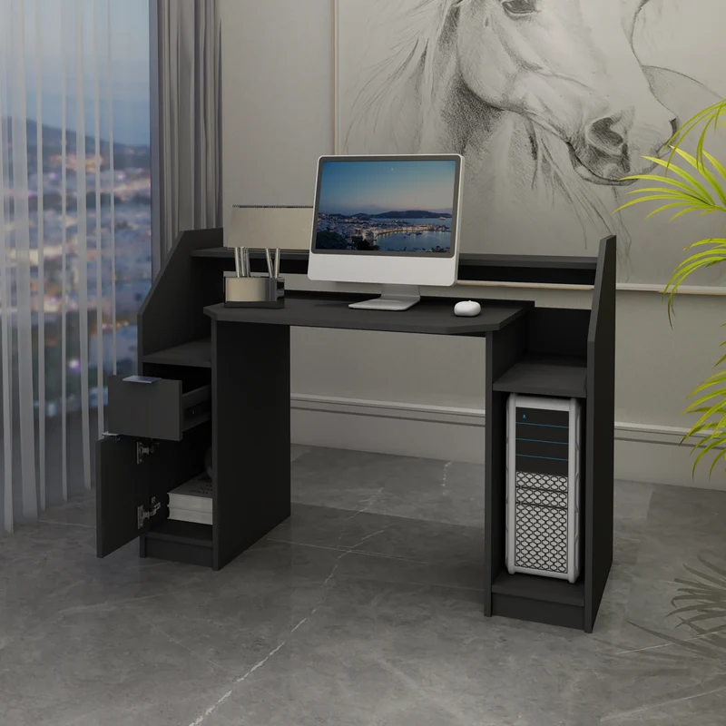 Schreibtisch mit Schublade 123x90 cm Schwarz aus MDF ML-Design