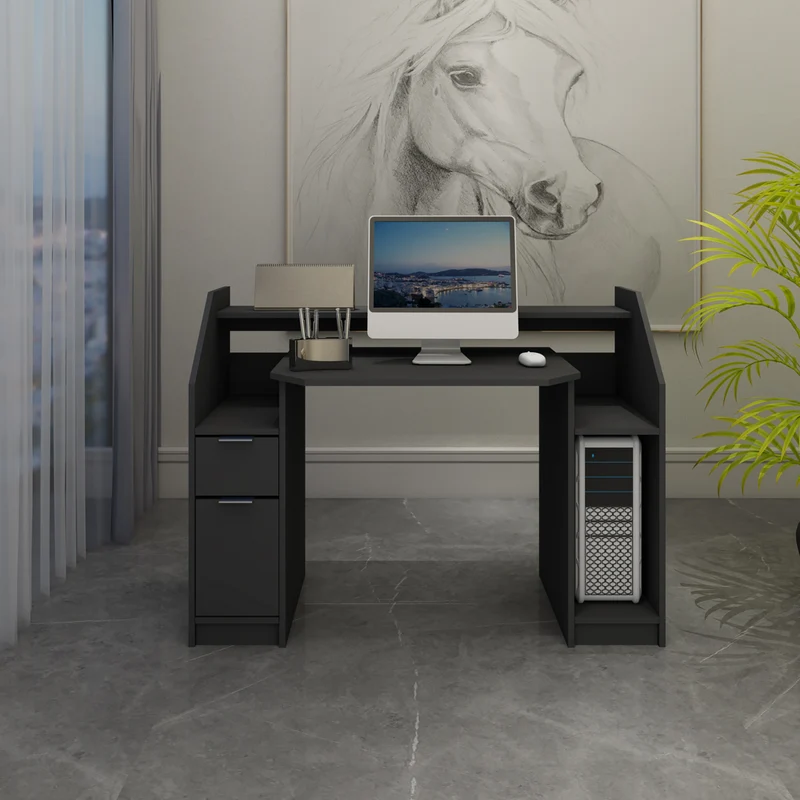 Schreibtisch mit Schublade 123x90 cm Schwarz aus MDF ML-Design