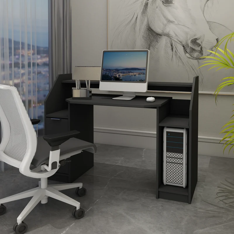 Schreibtisch mit Schublade 123x90 cm Schwarz aus MDF ML-Design