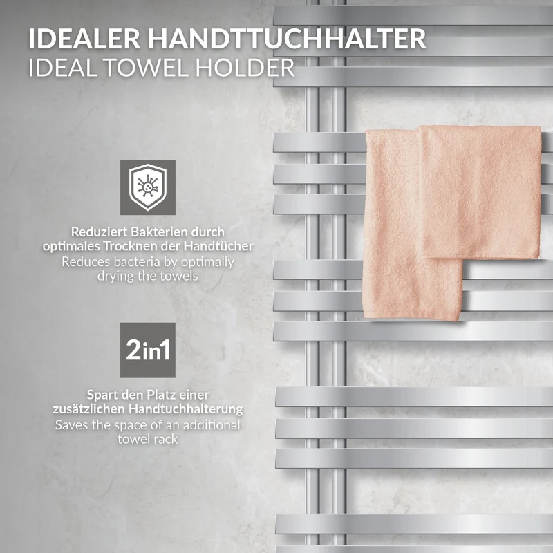 Badheizkörper Mittelanschluss 500x1400 mm Chrome mit Wand Anschlussgarnitur LuxeBath