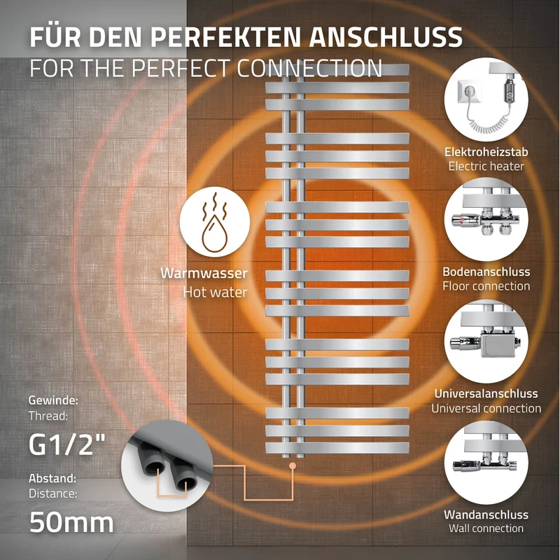 Badheizkörper Iron EM mit Heizstab 1200W 500x1400 mm Chrome