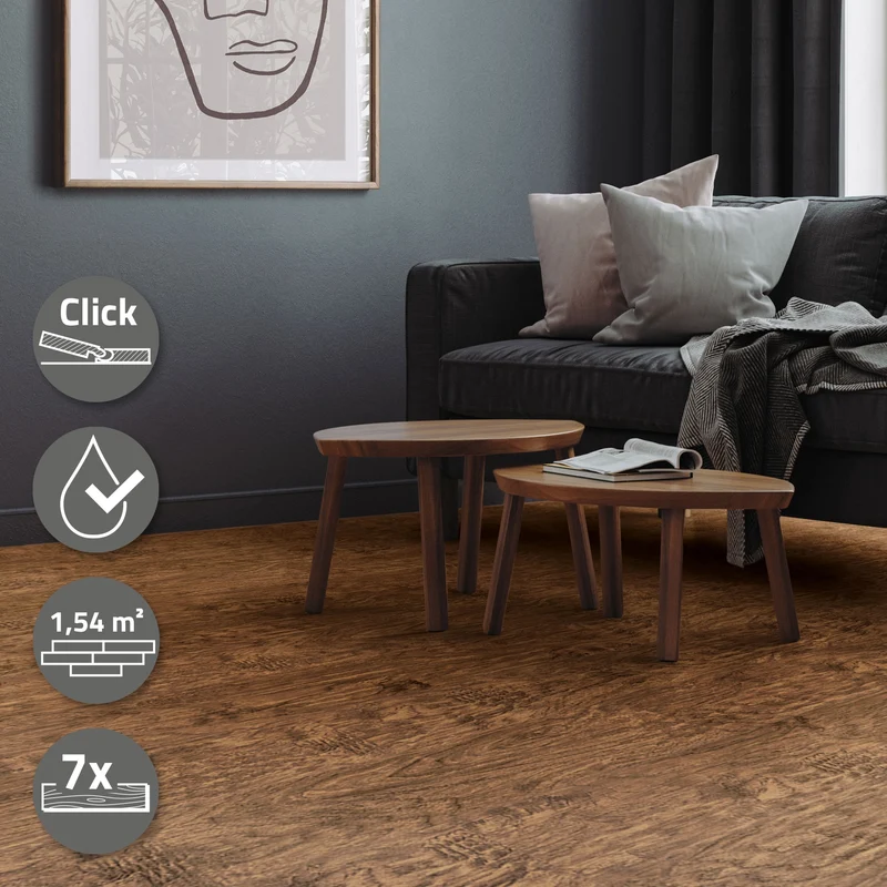 PVC Vinylboden Bodenbelag Set 7 Dielen 4,2mm für 1,54m² mit Klick-System Akazie ML-Design