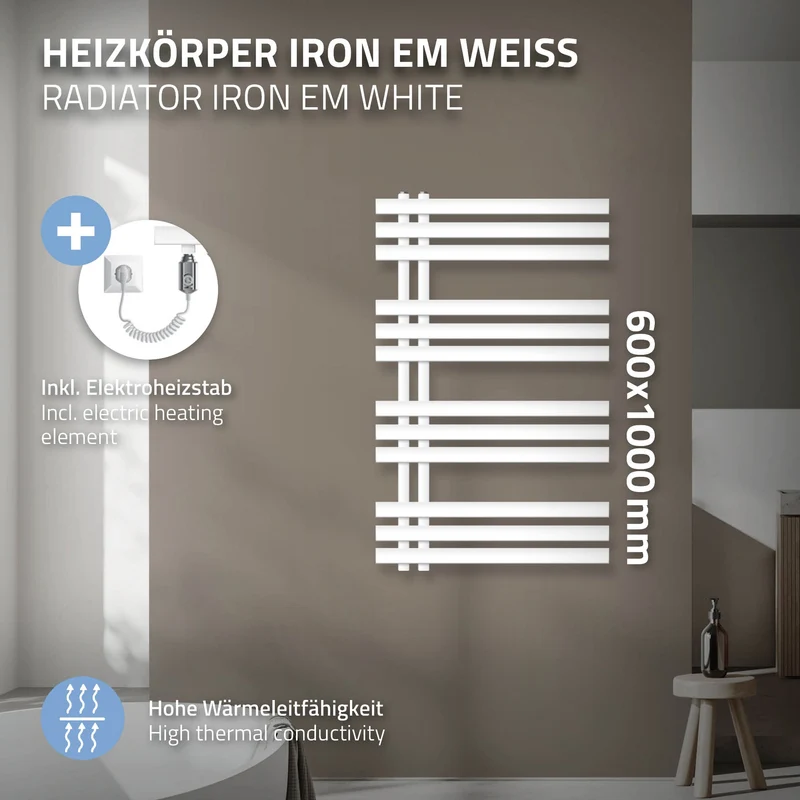 Badheizkörper mit Heizstab 600W 600x1000 mm Weiß LuxeBath