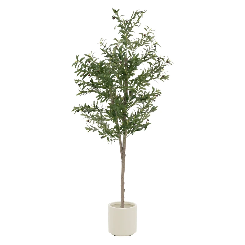 Künstlicher Olivenbaum Kunstpflanze mit Naturholzstamm und Früchten ML-Design