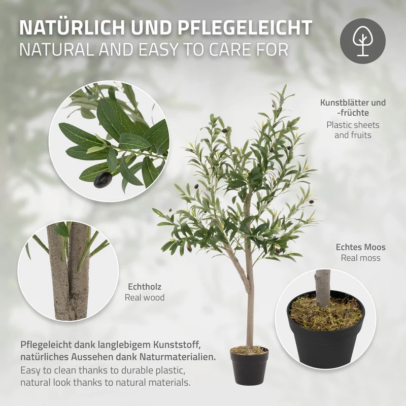 Künstlicher Olivenbaum Kunstpflanze mit Naturholzstamm und Früchten ML-Design