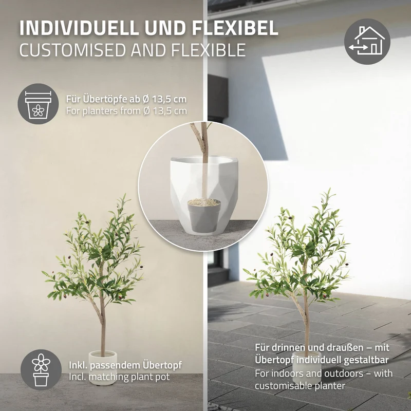 Künstlicher Olivenbaum Kunstpflanze mit Naturholzstamm und Früchten ML-Design