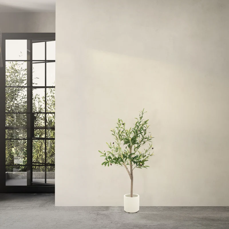 Künstlicher Olivenbaum Kunstpflanze mit Naturholzstamm und Früchten ML-Design