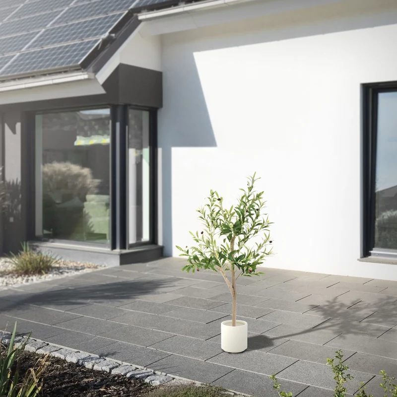 Künstlicher Olivenbaum Kunstpflanze mit Naturholzstamm und Früchten ML-Design