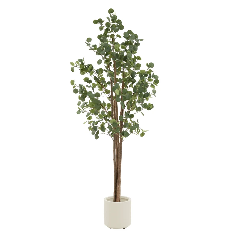 Künstlicher Eukalyptusbaum Kunstpflanze mit Naturholzstamm ML-Design