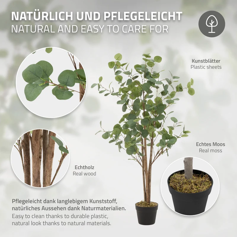 Künstlicher Eukalyptusbaum Kunstpflanze mit Naturholzstamm ML-Design