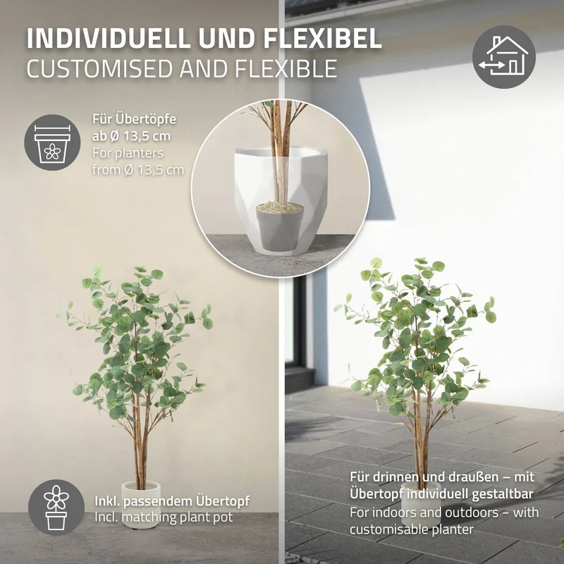 Künstlicher Eukalyptusbaum Kunstpflanze mit Naturholzstamm ML-Design