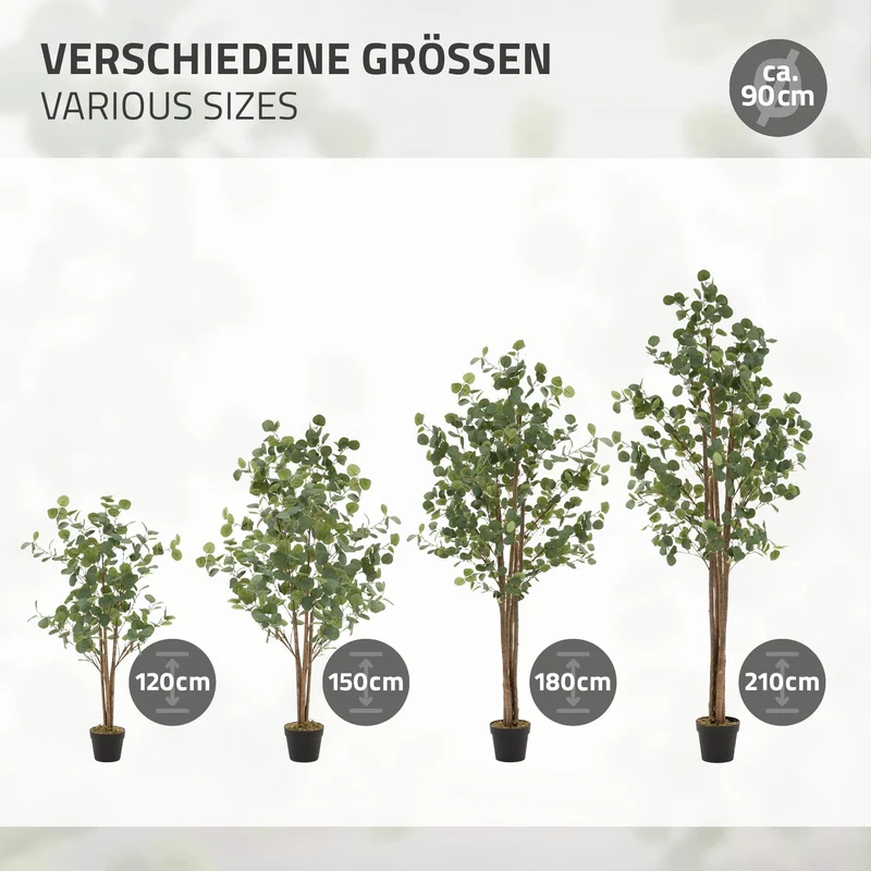 Künstlicher Eukalyptusbaum Kunstpflanze mit Naturholzstamm ML-Design