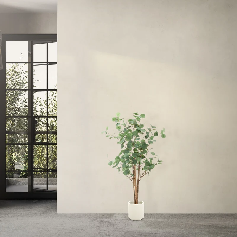 Künstlicher Eukalyptusbaum Kunstpflanze mit Naturholzstamm ML-Design