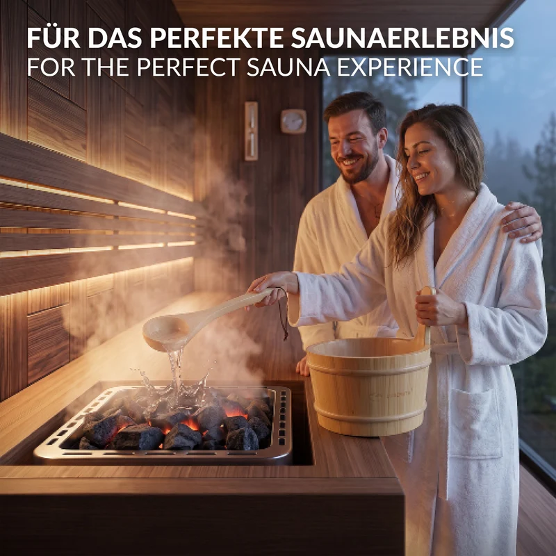 LuxeBath | Saunazubehör-Set 2-tlg aus massivem Kiefernholz, Holzeimer mit Kunststoffeinsatz & Kelle, Sauna Set Ideal als Geschenk