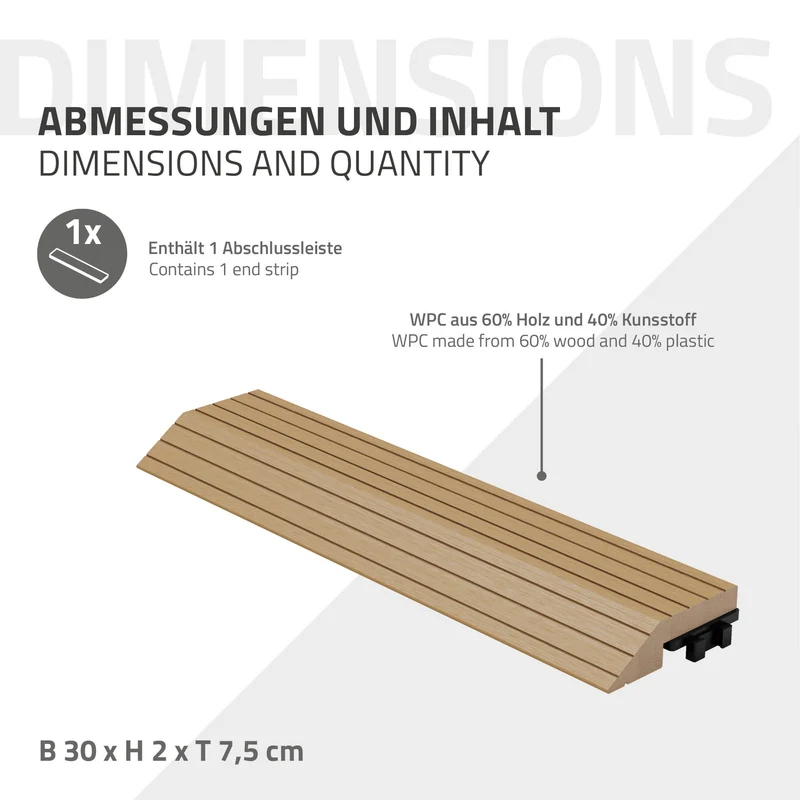 WPC Abschlussleiste 30x2x7,5 cm für WPC Bodenfliese gerade Teak ML-Design