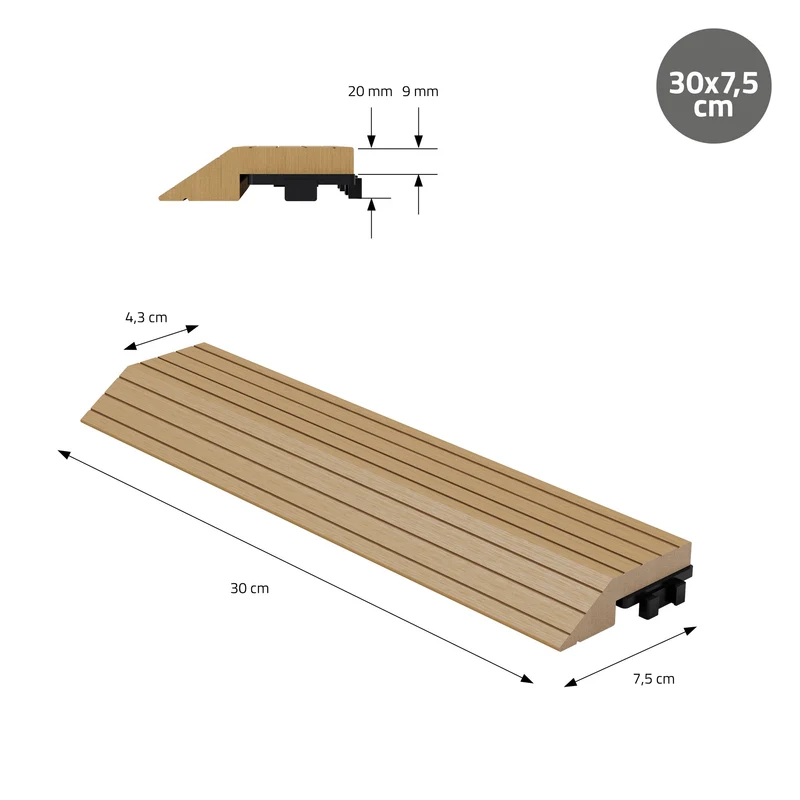 WPC Abschlussleiste 30x2x7,5 cm für WPC Bodenfliese gerade Teak ML-Design