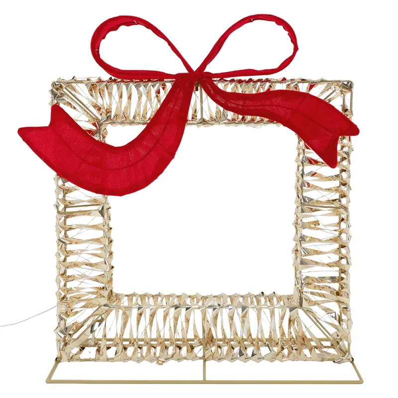 ECD Germany | LED Geschenkbox Weihnachten mit Schleife, 58x63 cm, 500 LEDs Warmweiß, Weihnachtsdeko mit Timer, Innen/Außen IP44 Weihnachtsbeleuchtung