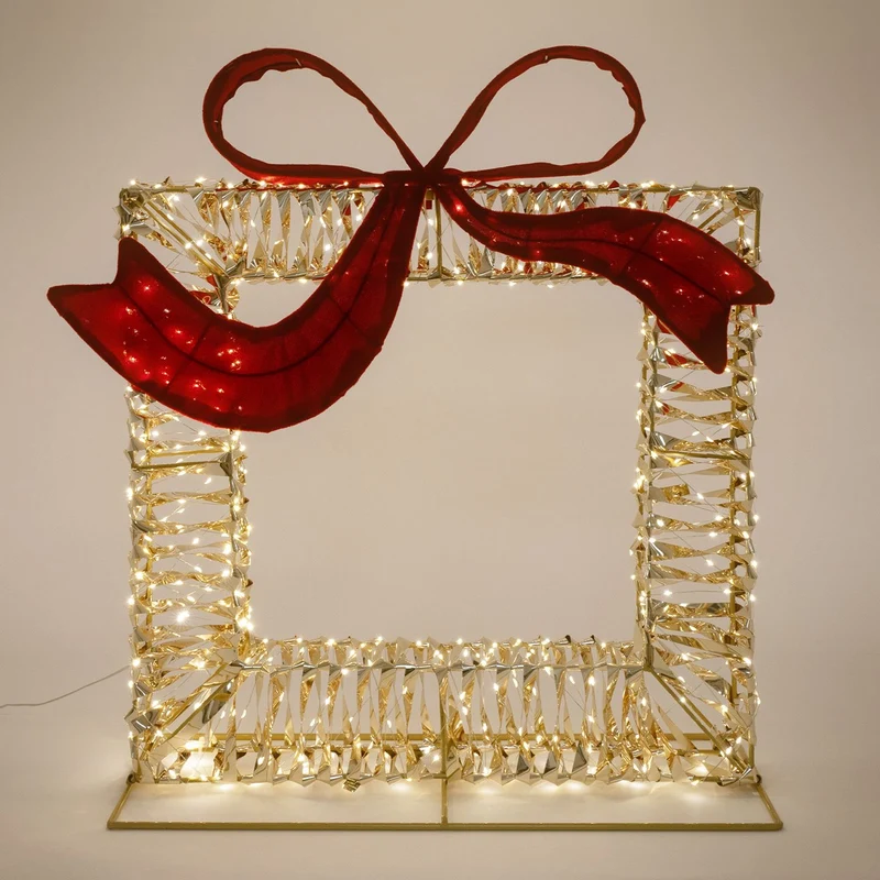 ECD Germany | LED Geschenkbox Weihnachten mit Schleife, 58x63 cm, 500 LEDs Warmweiß, Weihnachtsdeko mit Timer, Innen/Außen IP44 Weihnachtsbeleuchtung