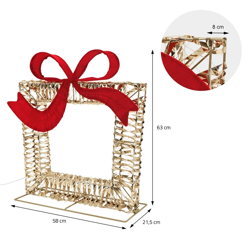 ECD Germany | LED Geschenkbox Weihnachten mit Schleife, 58x63 cm, 500 LEDs Warmweiß, Weihnachtsdeko mit Timer, Innen/Außen IP44 Weihnachtsbeleuchtung