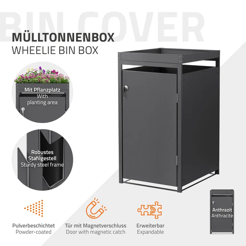 Mülltonnenbox Mülltonnenverkleidung mit Pflanzdach für bis zu 4 Tonnen je 240L aus Stahl