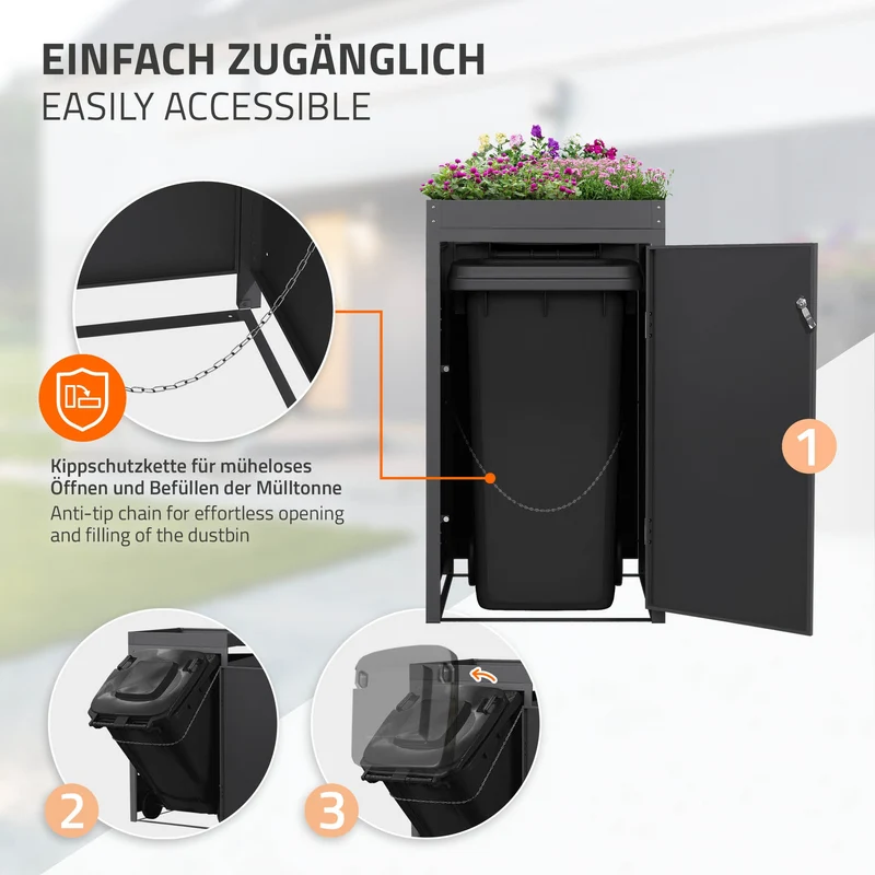 Mülltonnenbox Mülltonnenverkleidung mit Pflanzdach für bis zu 4 Tonnen je 240L aus Stahl