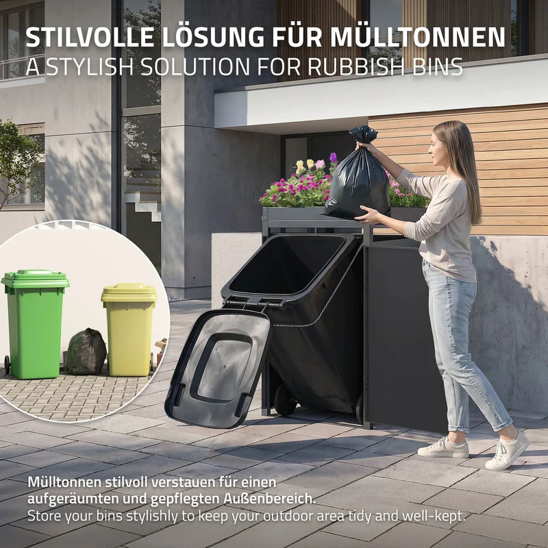 Mülltonnenbox Mülltonnenverkleidung mit Pflanzdach für bis zu 4 Tonnen je 240L aus Stahl