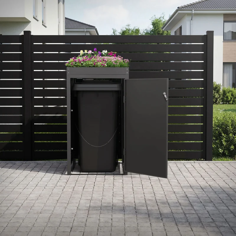 Mülltonnenbox Mülltonnenverkleidung mit Pflanzdach für bis zu 4 Tonnen je 240L aus Stahl