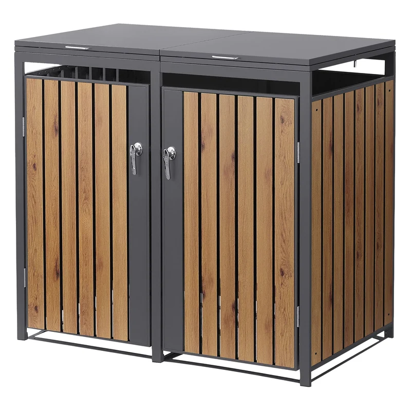 Mülltonnenbox Mülltonnenverkleidung Lamellen-Design für bis zu 4 Tonnen je 240L aus Stahl