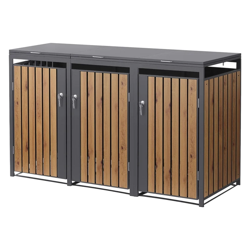 Mülltonnenbox 3er bis 240L 200x80x120 cm aus Stahl in Eichenoptik ML-Design