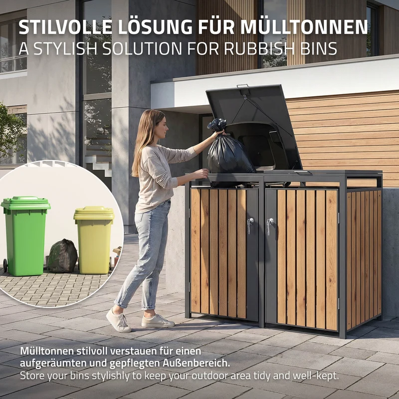 Mülltonnenbox Mülltonnenverkleidung Lamellen-Design für bis zu 4 Tonnen je 240L aus Stahl