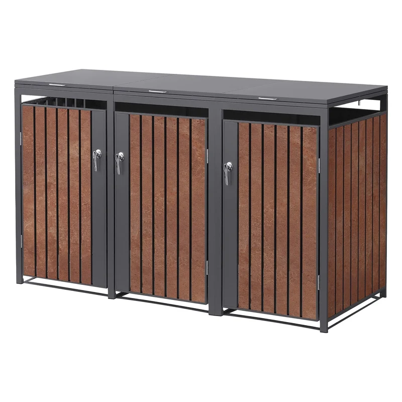 Mülltonnenbox Mülltonnenverkleidung Lamellen-Design für bis zu 4 Tonnen je 240L aus Stahl