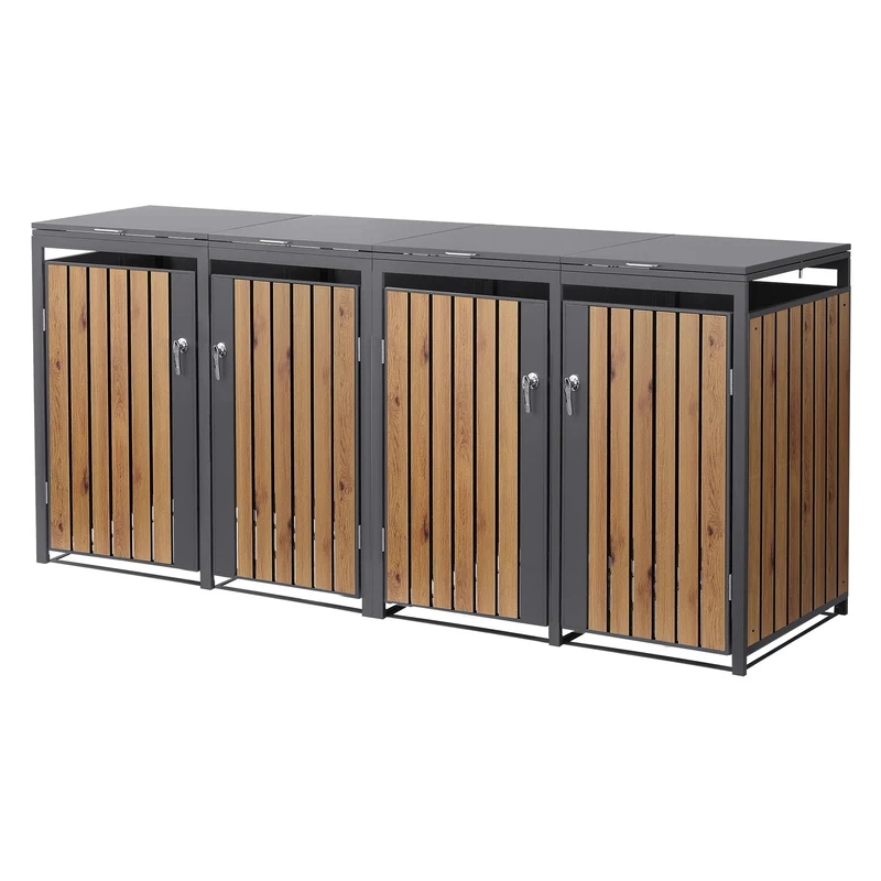Mülltonnenbox 4er bis 240L 264x80x120 cm aus Stahl in Eichenoptik ML-Design