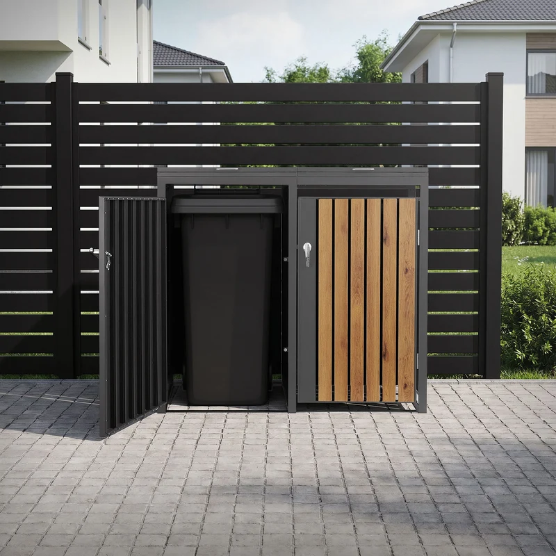 Mülltonnenbox Mülltonnenverkleidung Lamellen-Design für bis zu 4 Tonnen je 240L aus Stahl