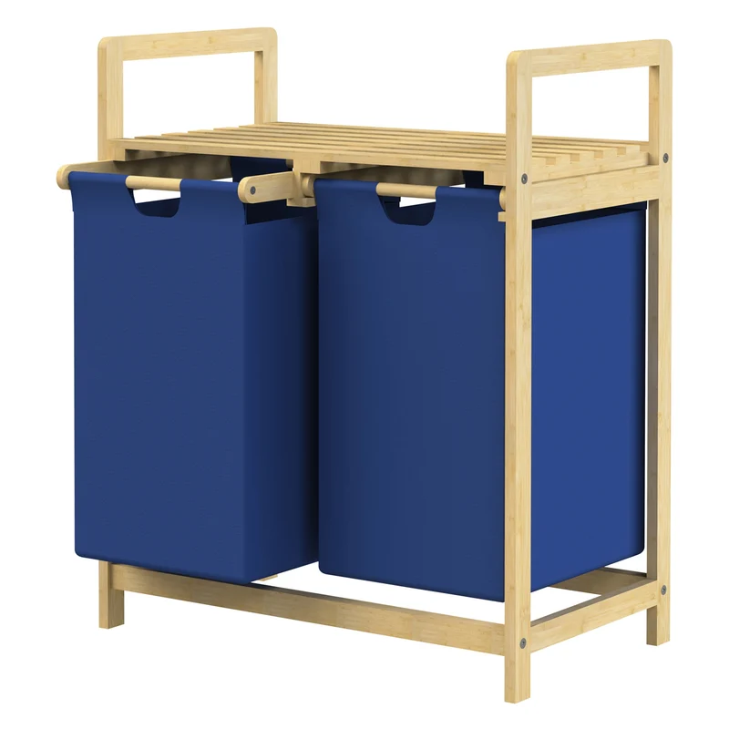 Wäschekorb Wäschesammler aus Bambus mit zwei Fächern 2x30 Liter ML-Design