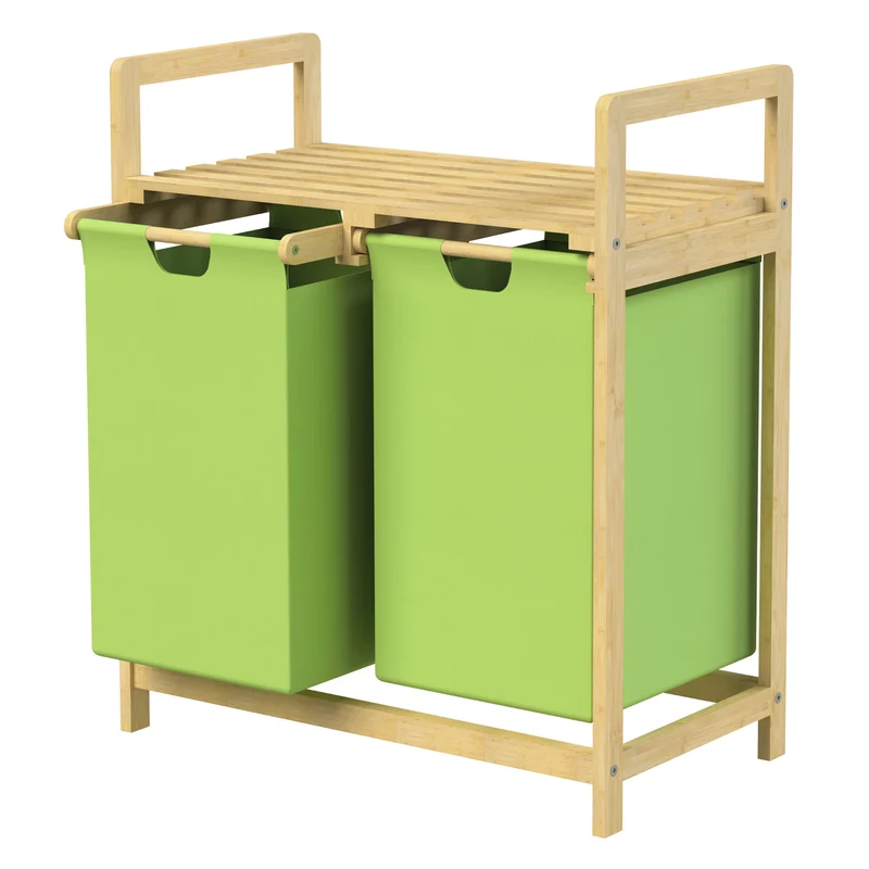 Wäschekorb Wäschesammler aus Bambus mit zwei Fächern 2x30 Liter ML-Design
