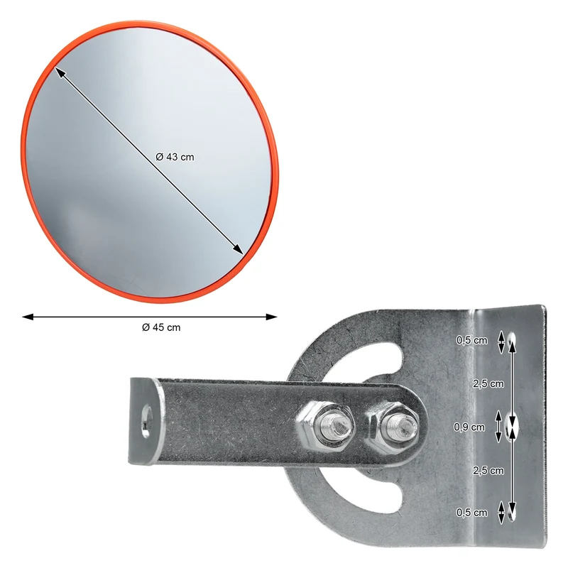 Verkehrsspiegel Rot mit schwenkbare Halterung aus Kunststoff und Rahmen aus Polypropylen und Stahl