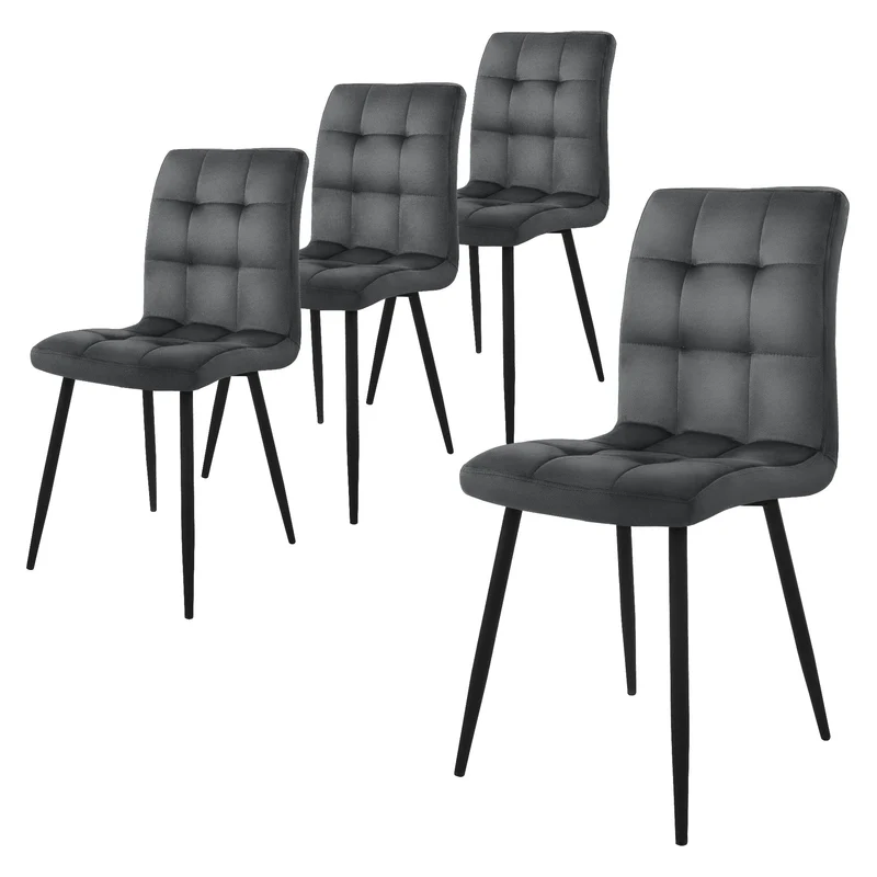 Esszimmerstuhl 4er Set Quadrat Steppung mit Rückenlehne Küchenstuhl mit Microfaser-Samtbezug ML-Design