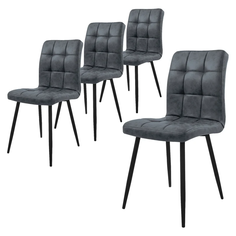 Esszimmerstuhl 4er Set Quadrat Steppung mit Rückenlehne Küchenstuhl mit Microfaser-Samtbezug ML-Design