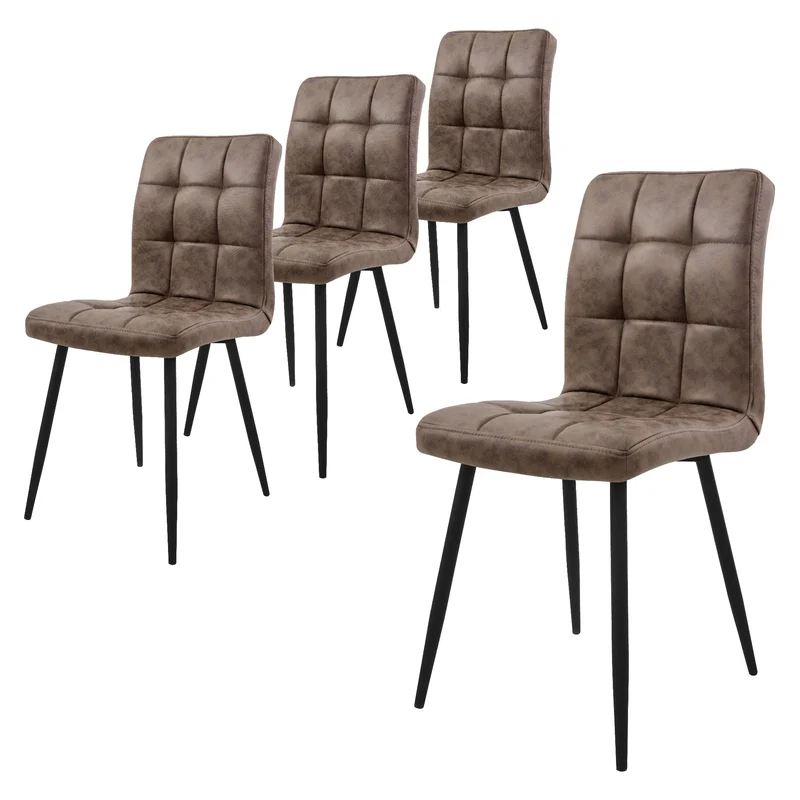 Esszimmerstuhl 4er Set Quadrat Steppung mit Rückenlehne Küchenstuhl mit Microfaser-Samtbezug ML-Design
