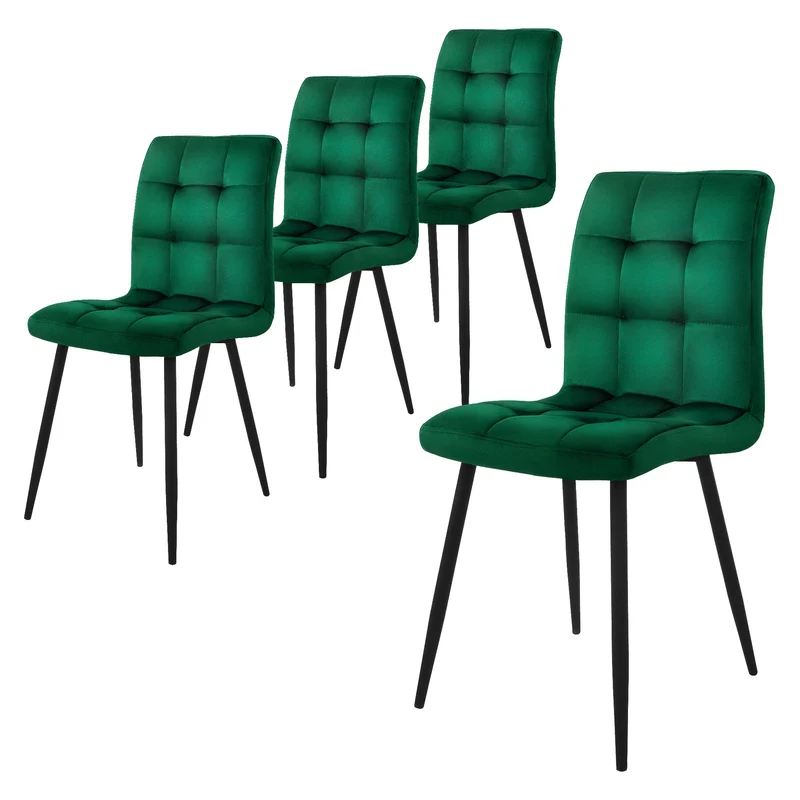Esszimmerstuhl 4er Set Quadrat Steppung mit Rückenlehne Küchenstuhl mit Microfaser-Samtbezug ML-Design