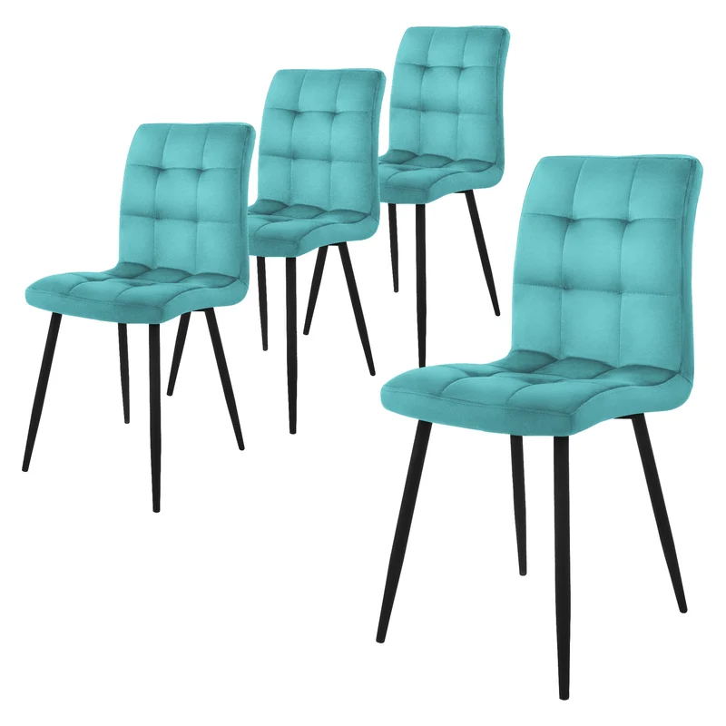 Esszimmerstuhl 4er Set Quadrat Steppung mit Rückenlehne Küchenstuhl mit Microfaser-Samtbezug ML-Design