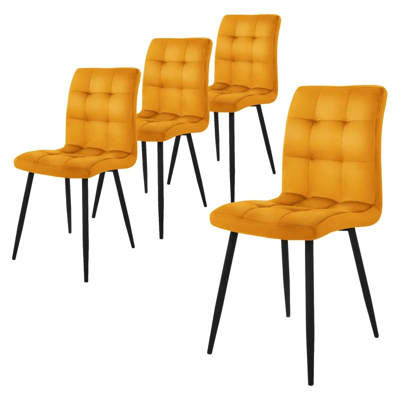 Esszimmerstuhl 4er Set Quadrat Steppung mit Rückenlehne Küchenstuhl mit Microfaser-Samtbezug ML-Design