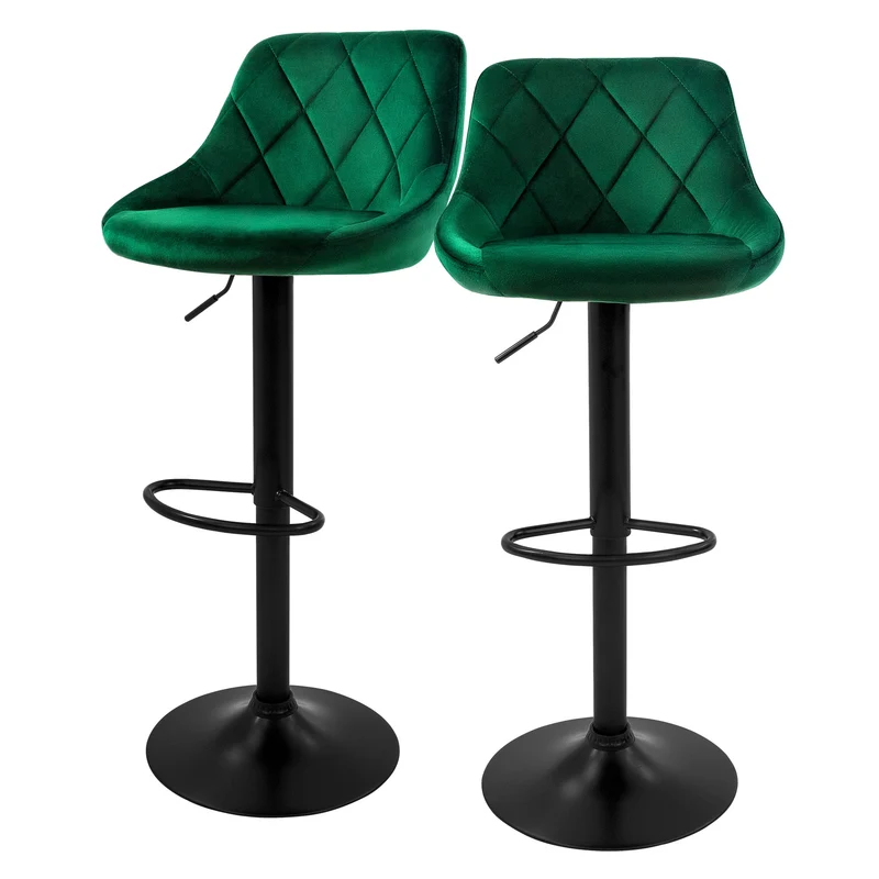 Barhocker Set Samt Rauten Steppung Höhenverstellbar mit Rückenlehne & Fußstütze