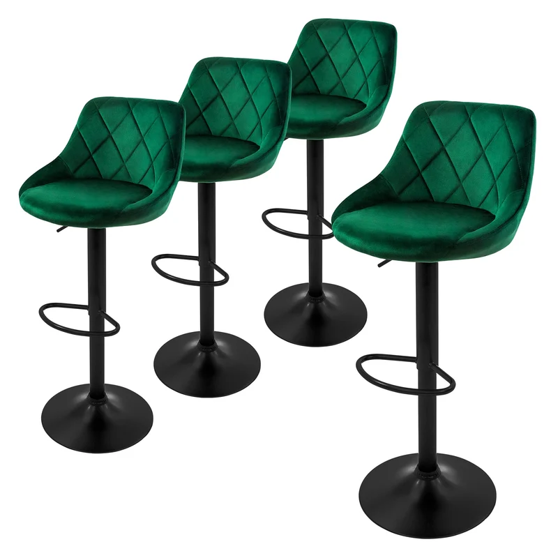 Barhocker Set Samt Rauten Steppung Höhenverstellbar mit Rückenlehne & Fußstütze