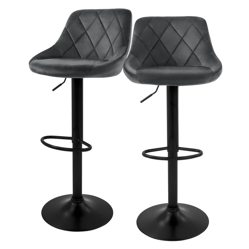 Barhocker Set Samt Rauten Steppung Höhenverstellbar mit Rückenlehne & Fußstütze
