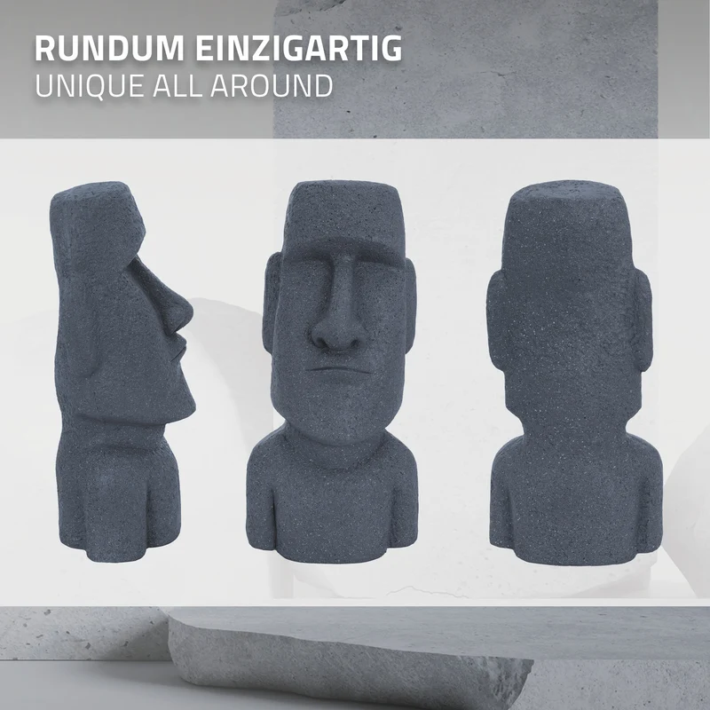 Moai Rapa Nui Kopf Figur 26,5x19x53,5 cm Grau aus Kunstharz Polyresin