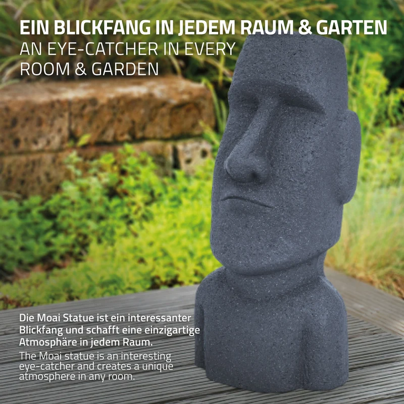 Moai Rapa Nui Kopf Figur 26,5x19x53,5 cm Grau aus Kunstharz Polyresin