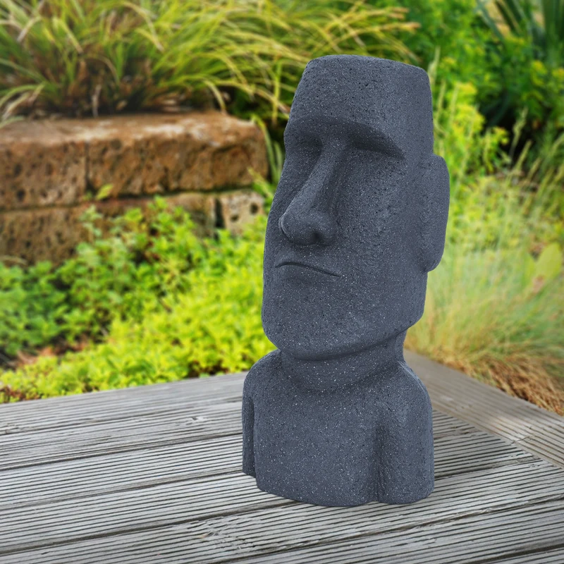 Moai Rapa Nui Kopf Figur 26,5x19x53,5 cm Grau aus Kunstharz Polyresin