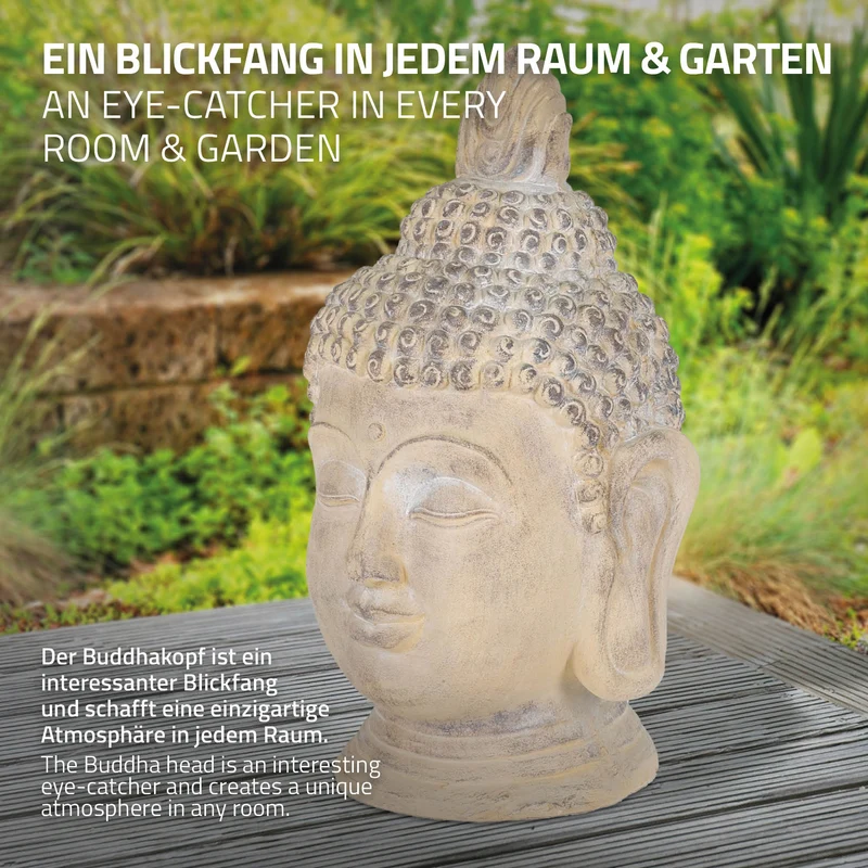 Buddha Kopf Figur 30x30x55 cm Beige/Grau aus Kunststein